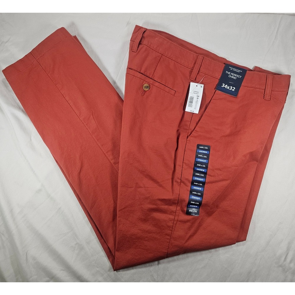 Roundtree & Yorke 34x32 Rust Orange Perfect Chino Andrew Straight Pant NWT 1649